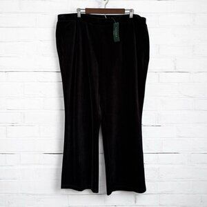Lauren Ralph Lauren Black Velour Pull On Pants Size 2X Straight Leg Dark Romance